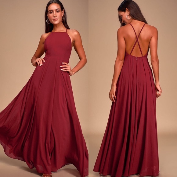 Lulu’s Mythical Kind Of Love Wine Gown Dress - Picture 2 of 9